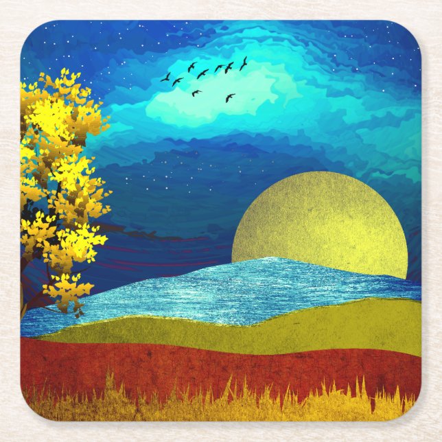 Posavasos Cuadrado De Papel Paisaje del cielo líquido (Anverso)