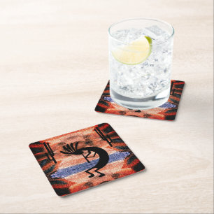 Posavasos Cuadrado De Papel Paisaje del desierto de Kokopelli