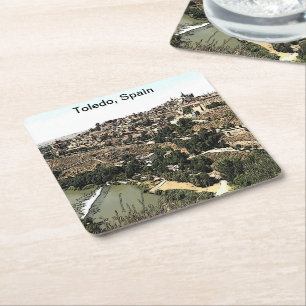 Posavasos Cuadrado De Papel Paisaje ilustrado de Toledo, España