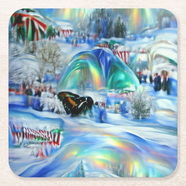 Posavasos Cuadrado De Papel Paisaje invernal (Anverso)