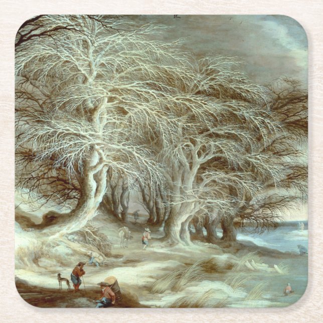 Posavasos Cuadrado De Papel Paisaje invernal Gijsbrecht Leytens (Anverso)