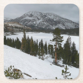 Posavasos Cuadrado De Papel Paisaje invernal Snowy Ellery Lake California
