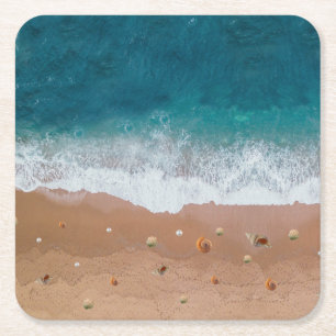 POSAVASOS CUADRADO DE PAPEL PAISAJE MARINO CONCHAS PLAYA VACACIONES DE VERANO