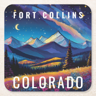 Posavasos Cuadrado De Papel Paisaje montañoso de dibujos animados Wilderness C