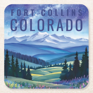Posavasos Cuadrado De Papel Paisaje montañoso de la galaxia Pastel Colorado Ci