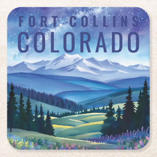 Posavasos Cuadrado De Papel Paisaje montañoso de la galaxia Pastel Colorado Ci