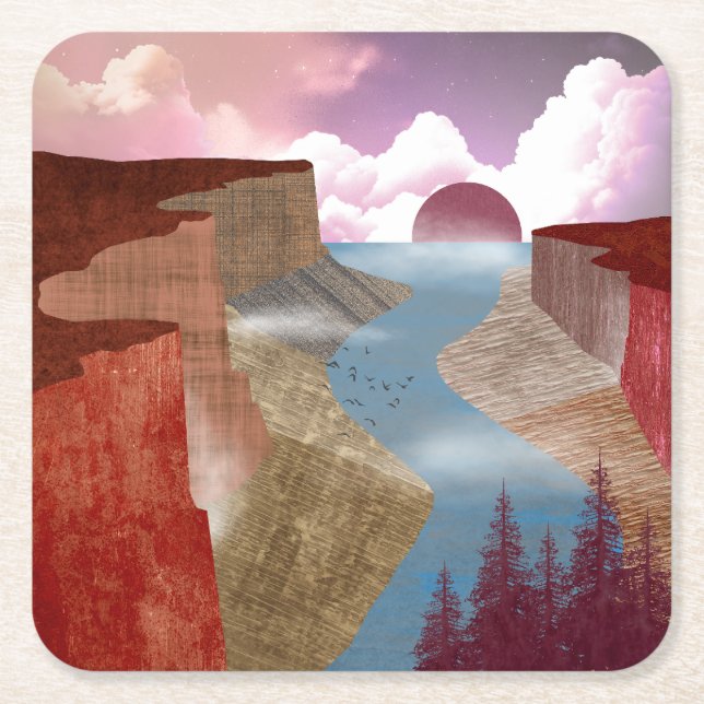 Posavasos Cuadrado De Papel Paisaje oceánico de Canyon (Anverso)