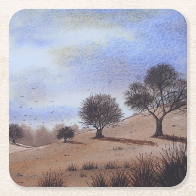 Posavasos Cuadrado De Papel paisaje pintoresco de árboles de otoño (Anverso)