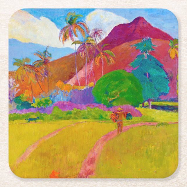 Posavasos Cuadrado De Papel Paisaje tahitiano, Gauguin (Anverso)