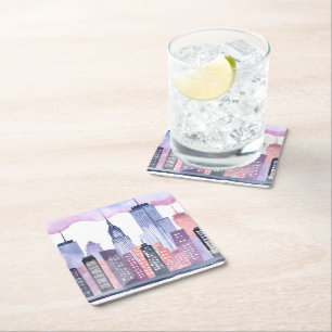 Posavasos Cuadrado De Papel Paisaje urbano acuarela