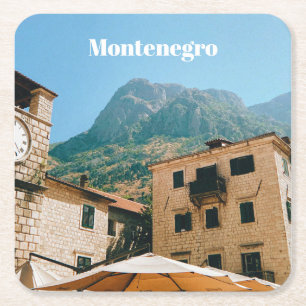 Posavasos Cuadrado De Papel Paisaje urbano de Montenegro