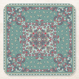 Posavasos Cuadrado De Papel Paisley Bandana Print: Silk Neck Scarf