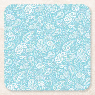 Posavasos Cuadrado De Papel Paisley retra en azul verde azulado