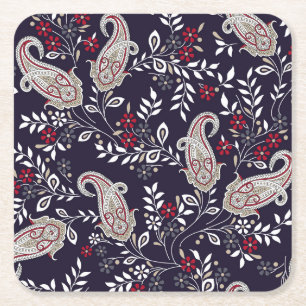 Posavasos Cuadrado De Papel Paisley tradicional india, patrón sin fisuras.