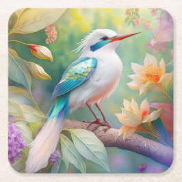 Posavasos Cuadrado De Papel Pájaro de fantasía del ala Verde azulada irlandesa