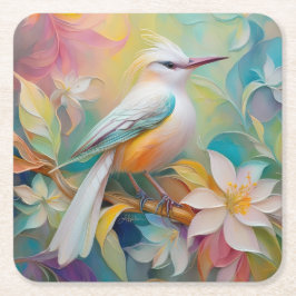 Posavasos Cuadrado De Papel Pájaro de Fantasía Rumped Dorado