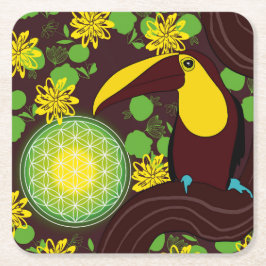 Posavasos Cuadrado De Papel pájaro de flor de vida