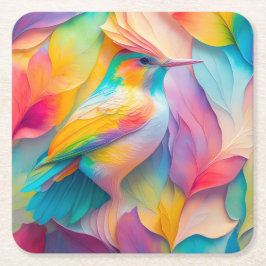 Posavasos Cuadrado De Papel Pájaro de seda de aves de fantasía