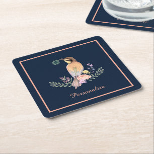 Posavasos Cuadrado De Papel Pájaro pastel
