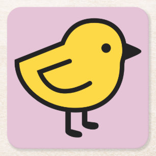 Posavasos Cuadrado De Papel Pájaro Pollito Amarillo Sobre un Rosa