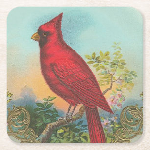 Posavasos Cuadrado De Papel Pájaro rojo