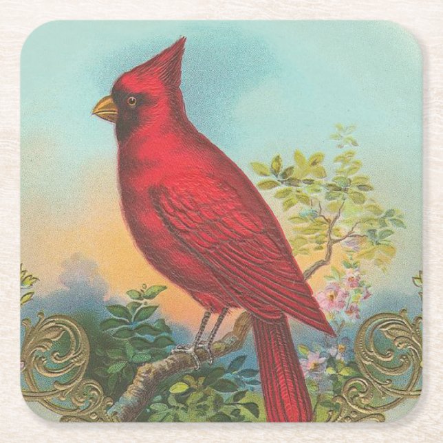 Posavasos Cuadrado De Papel Pájaro rojo (Anverso)