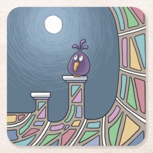 Posavasos Cuadrado De Papel Pájaro Tiki Morado con luna llena Papel Cuadrado