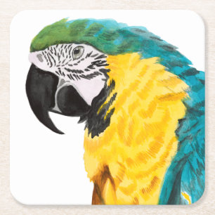 Posavasos Cuadrado De Papel Pájaro tropical del loro