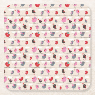 Posavasos Cuadrado De Papel Pájaros en amor