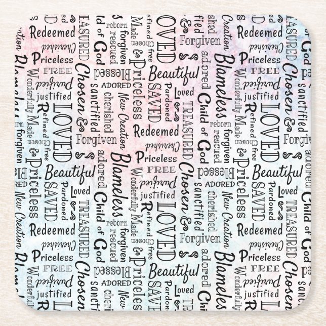 Posavasos Cuadrado De Papel Palabras de Afirmación Word Art (Anverso)