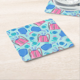 Posavasos Cuadrado De Papel Palas y bolas azul