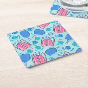 Posavasos Cuadrado De Papel Palas y bolas azul