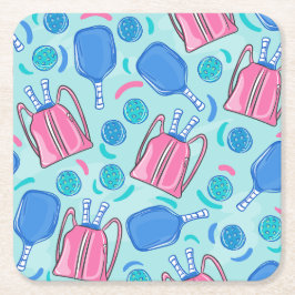 Posavasos Cuadrado De Papel Palas y bolas azul