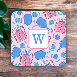 Posavasos Cuadrado De Papel Palas y bolas de peletería Pink Preppy Inicial