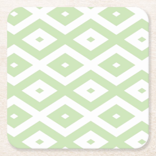 Posavasos Cuadrado De Papel Pale green and white diamond pattern (Anverso)