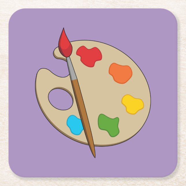 Posavasos Cuadrado De Papel Paleta de artista con pincel de pintura (Anverso)
