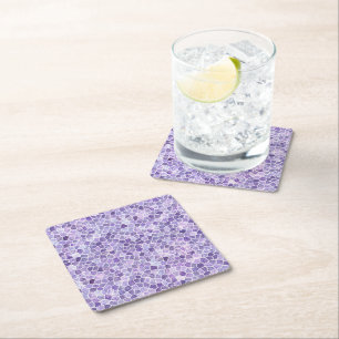 Posavasos Cuadrado De Papel Pálido Lila Y Morado Emparchado Terrazo Parcheado