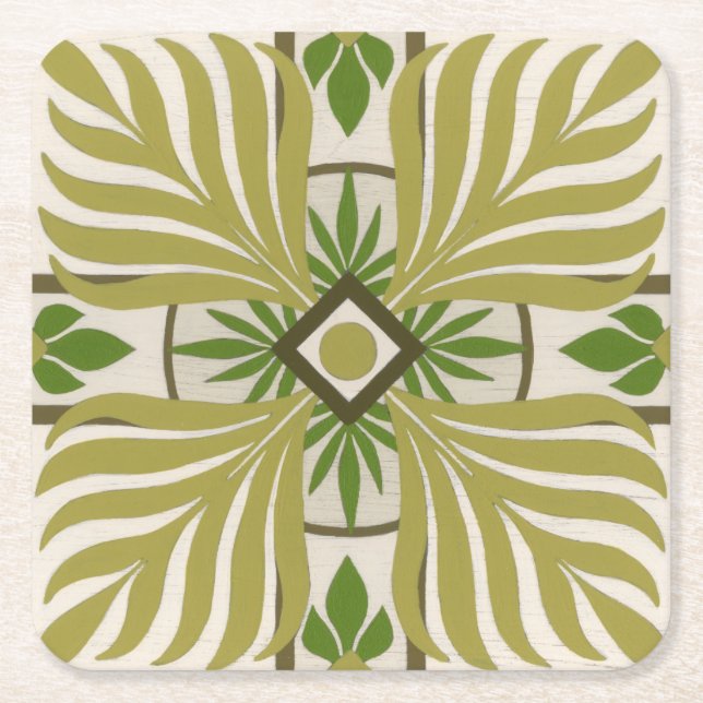 Posavasos Cuadrado De Papel Palm Motif II No Embellecido (Anverso)