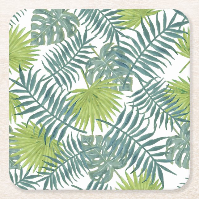Posavasos Cuadrado De Papel Palm Tree Fronds Pintando Hawaian (Anverso)
