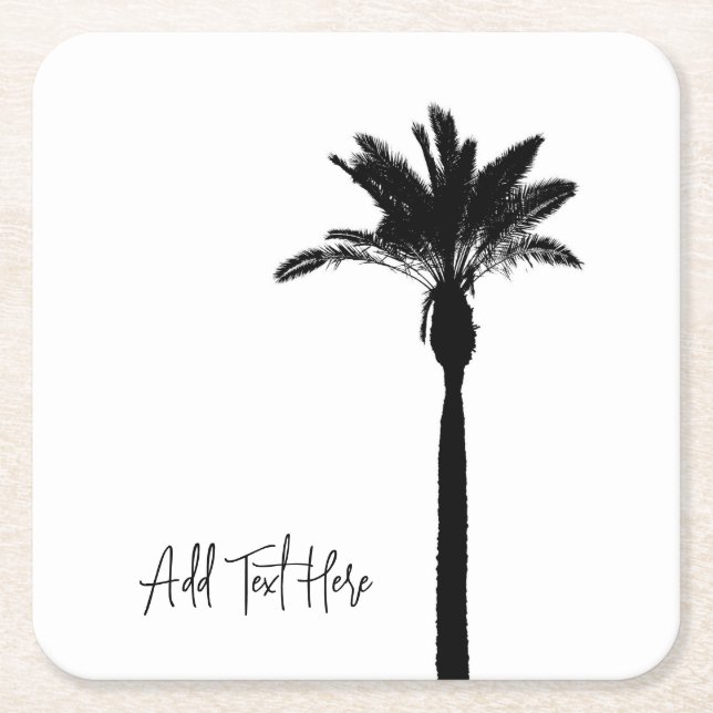 Posavasos Cuadrado De Papel Palm Tree Silhouette Travel Coastal Personalizado  (Anverso)