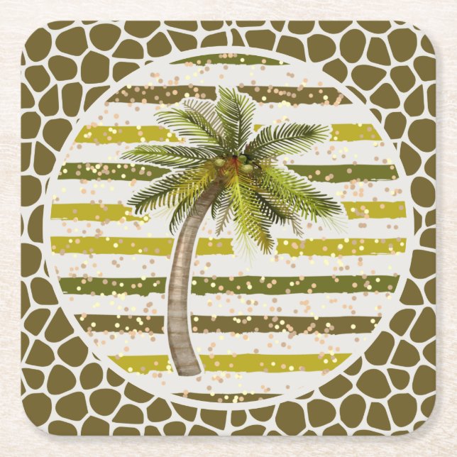 Posavasos Cuadrado De Papel Palm Tree Tropical (Anverso)