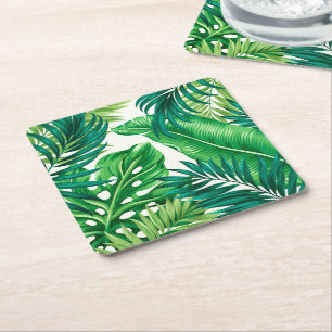 Posavasos Cuadrado De Papel Palm tropical verde Banana Monstera hojas