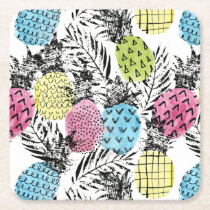 Posavasos Cuadrado De Papel Palmas Grunge de piña
