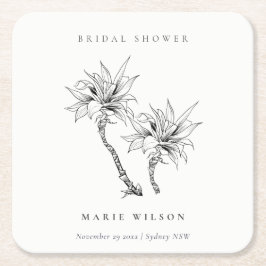 Posavasos Cuadrado De Papel Palmas tropicales Black White Sketch Bridal Shower