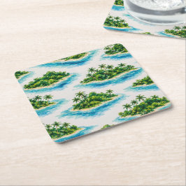 Posavasos Cuadrado De Papel Palmera de Isla Tropical