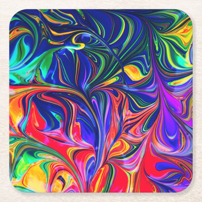 Posavasos Cuadrado De Papel Palo de brillo trippy con girasol arco iris (Anverso)