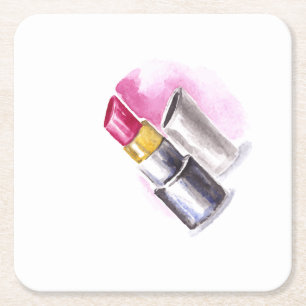 Posavasos Cuadrado De Papel Palo de labios rosados