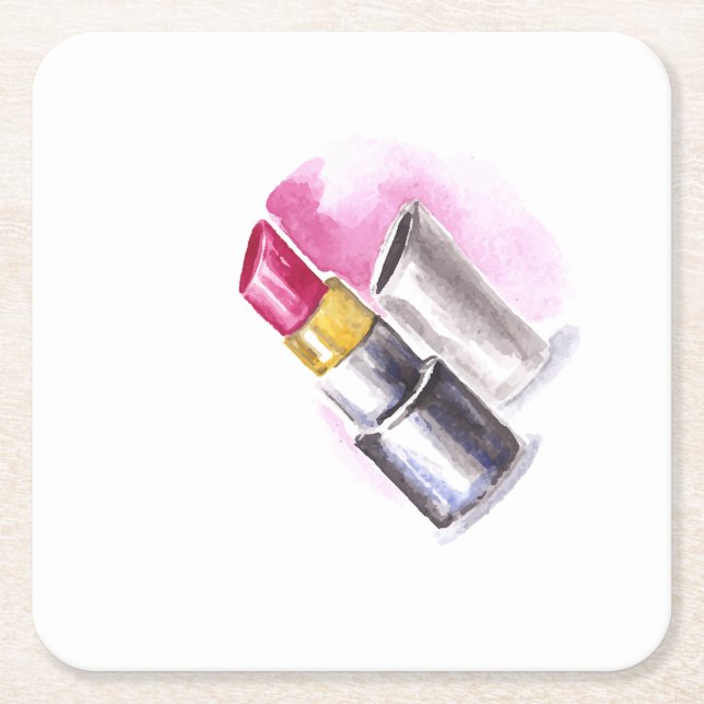 Posavasos Cuadrado De Papel Palo de labios rosados (Anverso)