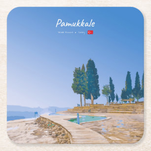 Posavasos Cuadrado De Papel Pamukkale, Turquía - Piscinas Térmicas