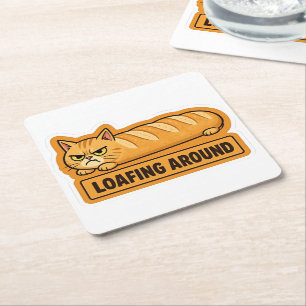 Posavasos Cuadrado De Papel Pan de Gato Divertido Relajándose